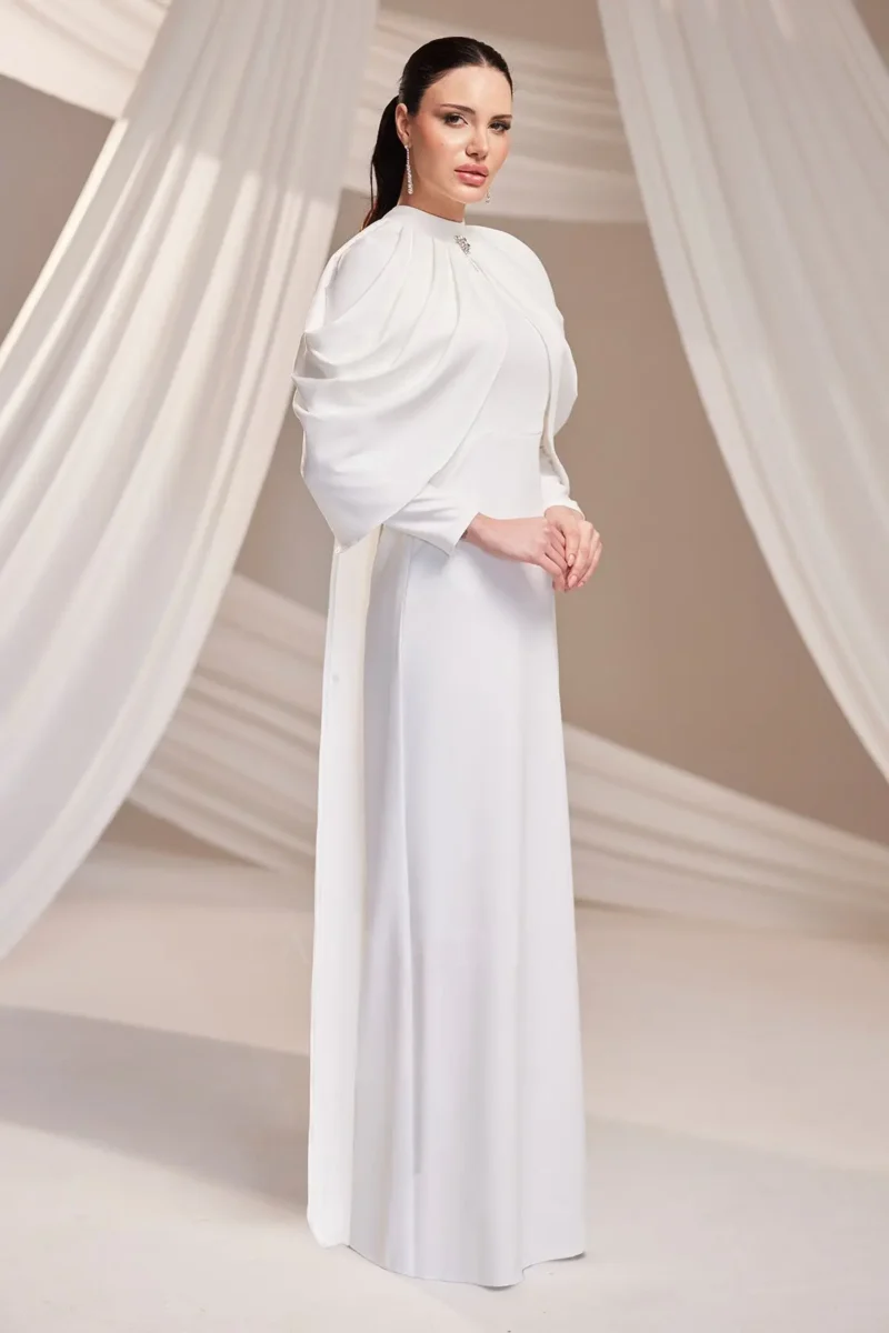 Dravelle Hijab Evening Dress - Draped Shoulder Brooch Detail 2026