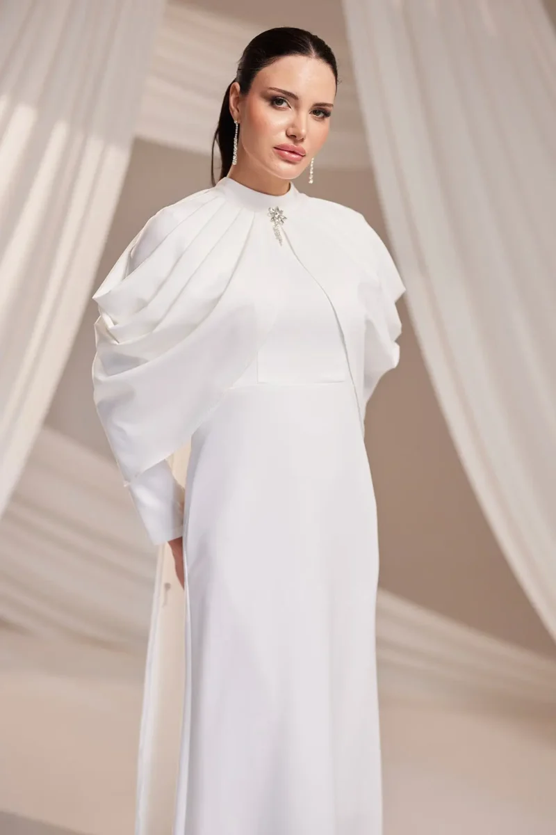 Dravelle Hijab Evening Dress - Draped Shoulder Brooch Detail 2026