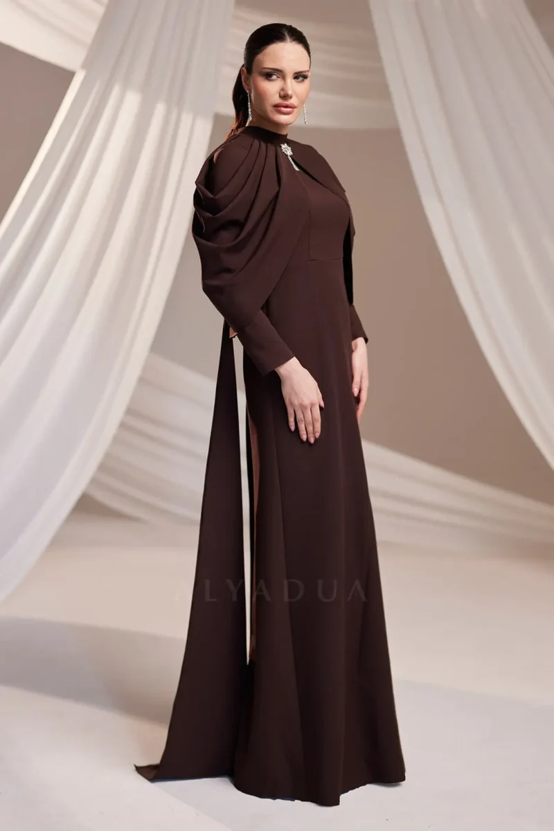Dravelle Hijab Evening Dress - Draped Shoulder Brooch Detail 2026