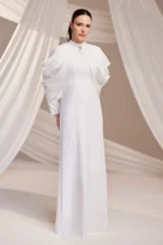 Dravelle Hijab Evening Dress - Draped Shoulder Brooch Detail 2026
