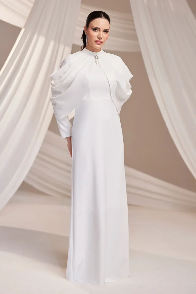 Dravelle Hijab Evening Dress - Draped Shoulder Brooch Detail 2026