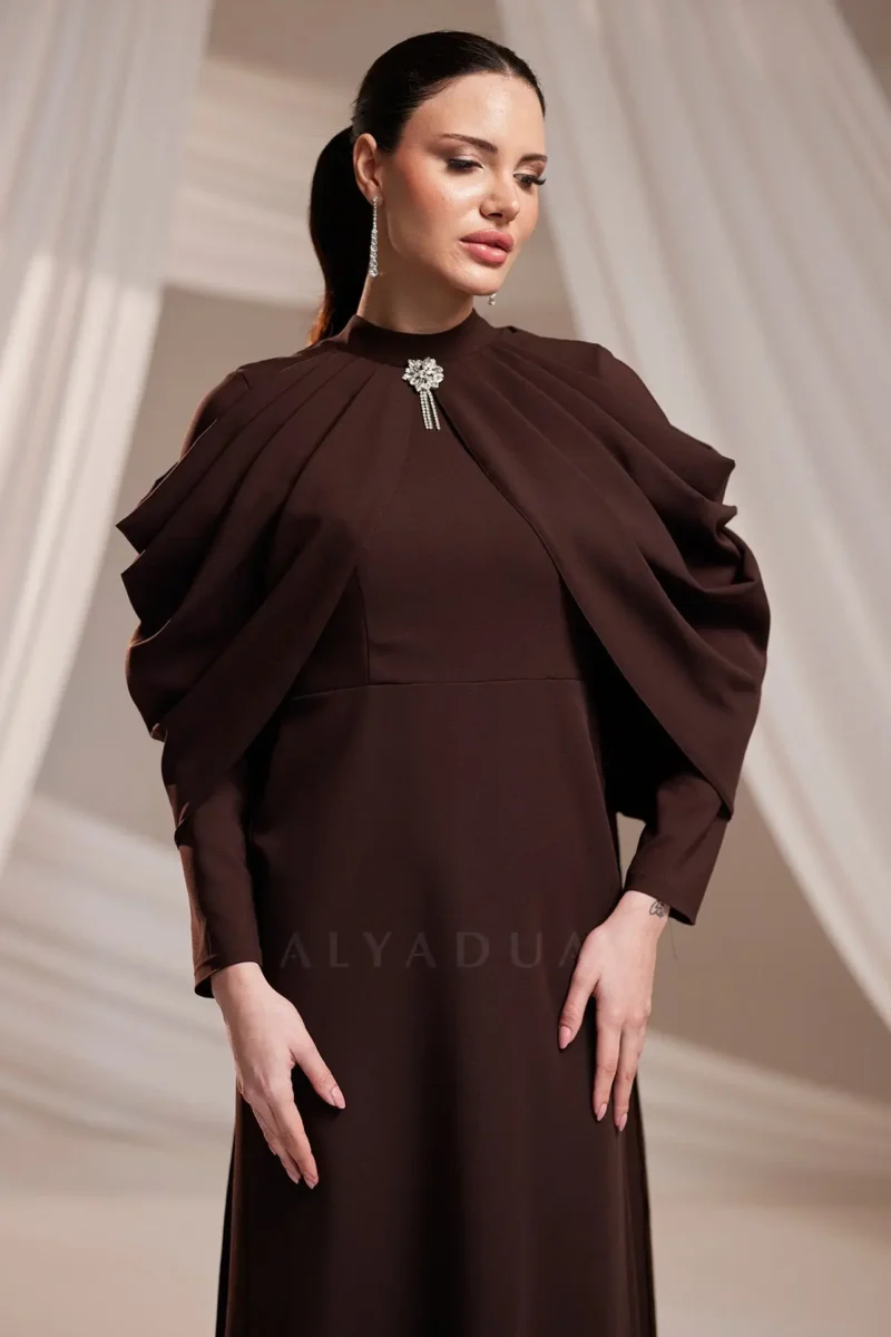 Dravelle Hijab Evening Dress - Draped Shoulder Brooch Detail 2026