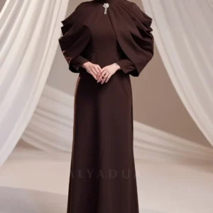 Dravelle Hijab Evening Dress - Draped Shoulder Brooch Detail 2026