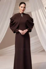 Dravelle Hijab Evening Dress - Draped Shoulder Brooch Detail 2026