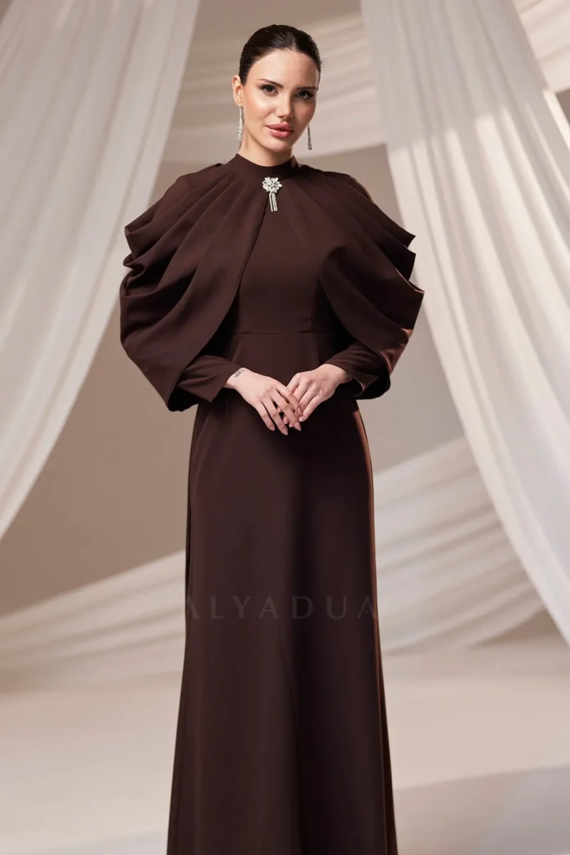 Dravelle Hijab Evening Dress - Draped Shoulder Brooch Detail 2026
