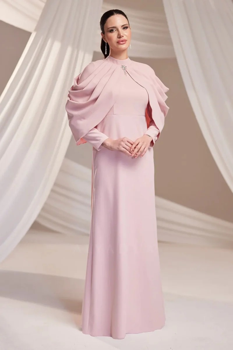 Dravelle Hijab Evening Dress - Draped Shoulder Brooch Detail 2026
