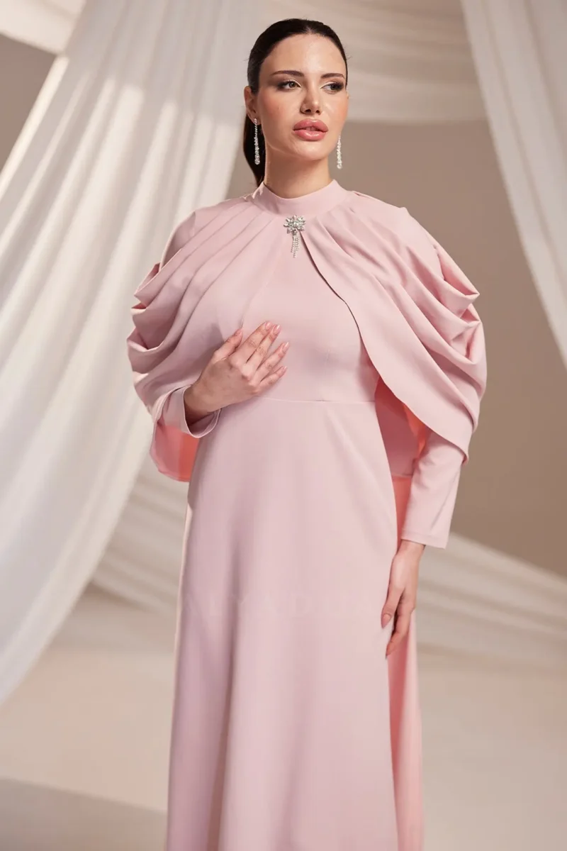 Dravelle Hijab Evening Dress - Draped Shoulder Brooch Detail 2026
