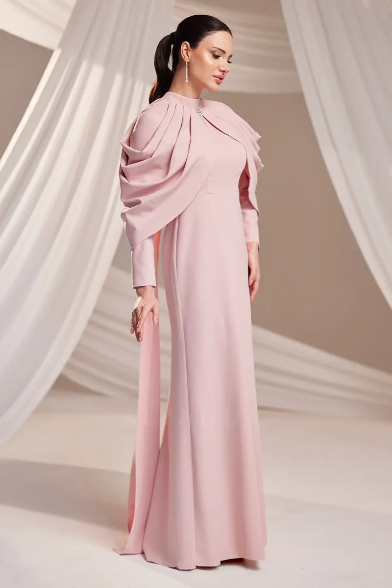 Dravelle Hijab Evening Dress - Draped Shoulder Brooch Detail 2026