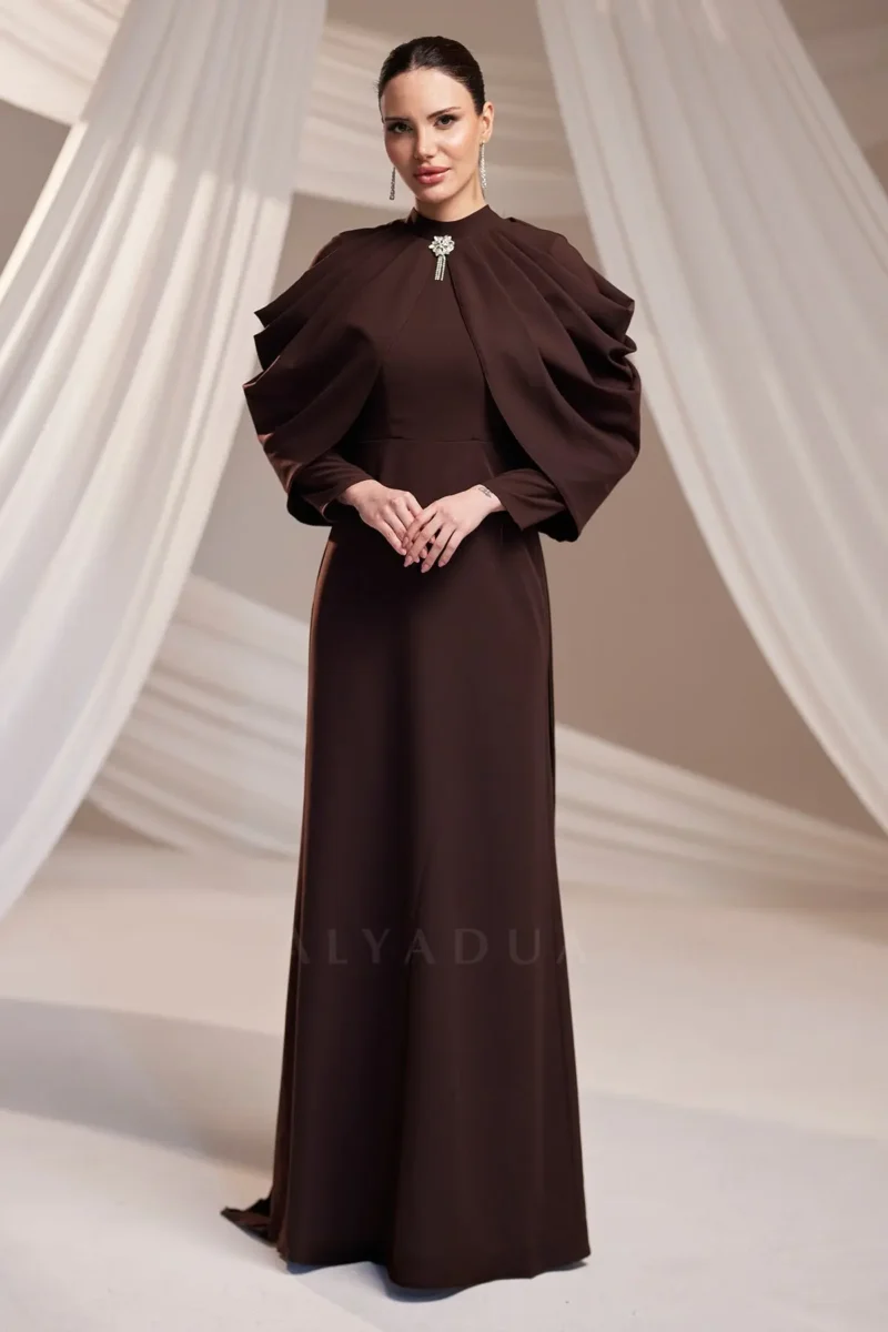 Dravelle Hijab Evening Dress - Draped Shoulder Brooch Detail 2026