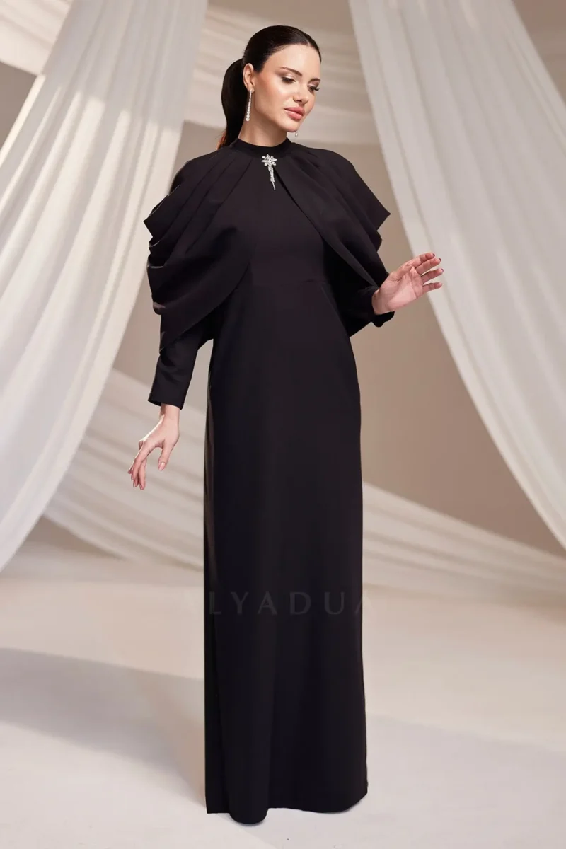 Dravelle Hijab Evening Dress - Draped Shoulder Brooch Detail 2026