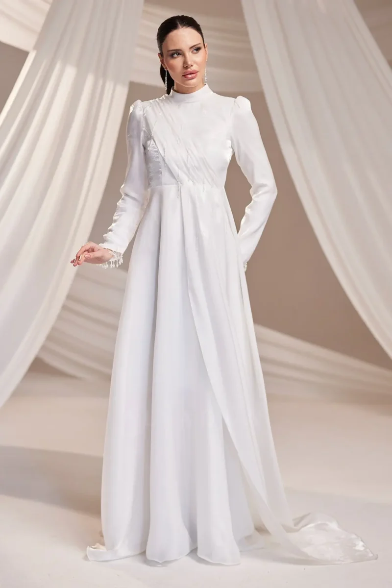 Drelvaine Modest Formal Dress - Draped Chest Chiffon Gown 2026