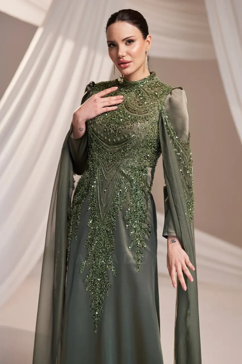 Felvourne Modest Evening Gown - Cape Overlay Embroidered Gown 2026