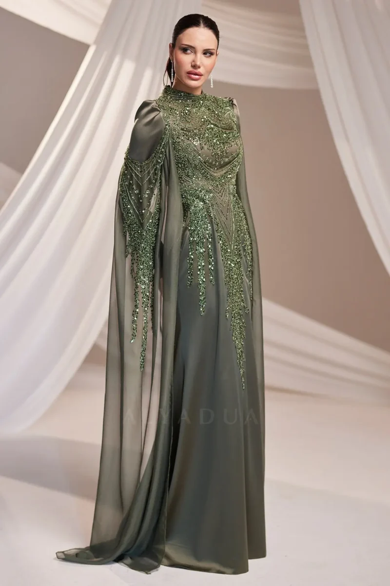 Felvourne Modest Evening Gown - Cape Overlay Embroidered Gown 2026