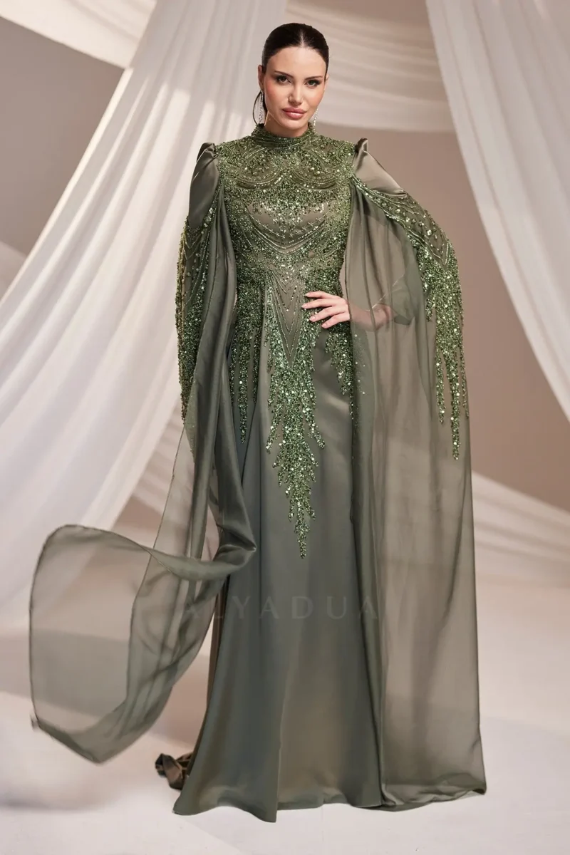 Felvourne Modest Evening Gown - Cape Overlay Embroidered Gown 2026