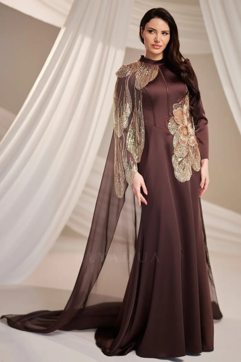 Florande Islamic Evening Gown - Floral Appliqu Shoulders 2026