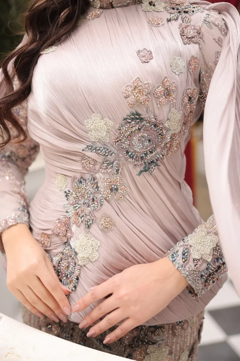 Florenne Modest Formal Dress - Draped Waist Floral Embroidery 2026