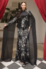 Florenne Modest Formal Dress - Draped Waist Floral Embroidery 2026