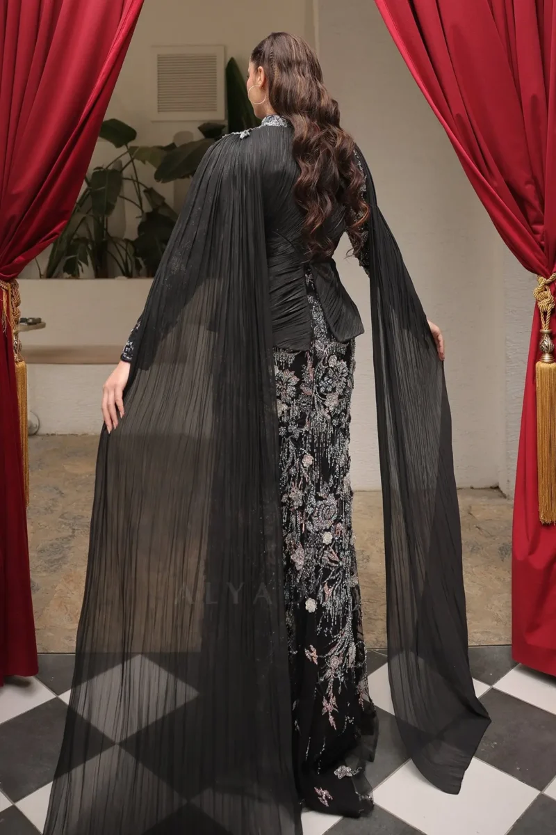 Florenne Modest Formal Dress - Draped Waist Floral Embroidery 2026