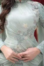 Florenne Modest Formal Dress - Draped Waist Floral Embroidery 2026