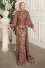 Florette Hijab Evening Dress - Beaded Chiffon Sleeves 2026