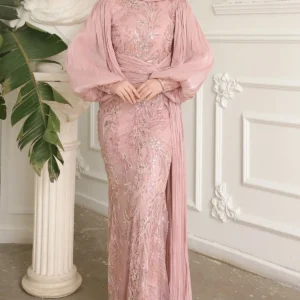Florette Hijab Evening Dress - Beaded Chiffon Sleeves 2026