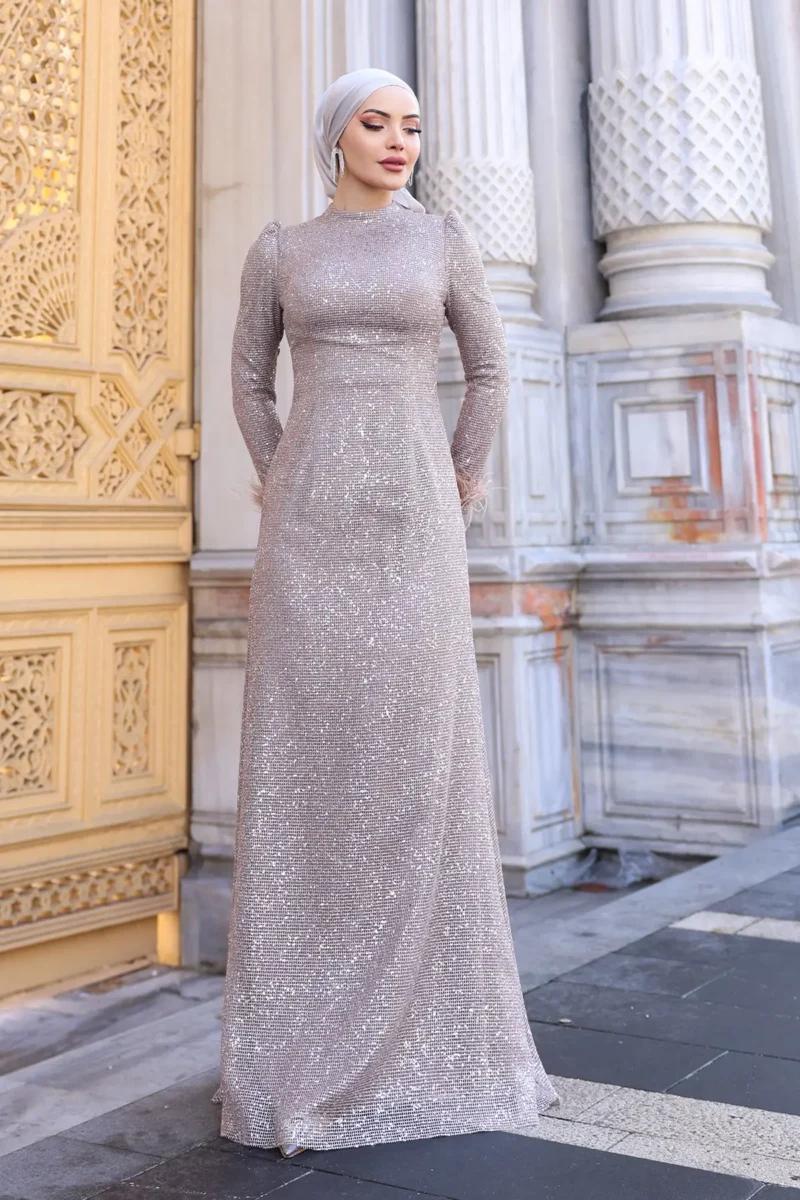 Glimette Hijab Evening Dress - Shimmer Tulle Cuffs 2026