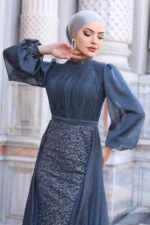 Lavelle Modest Evening Gown - Tulle-trimmed Balloon Sleeves 2026