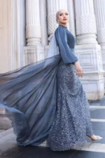 Lavelle Modest Evening Gown - Tulle-trimmed Balloon Sleeves 2026