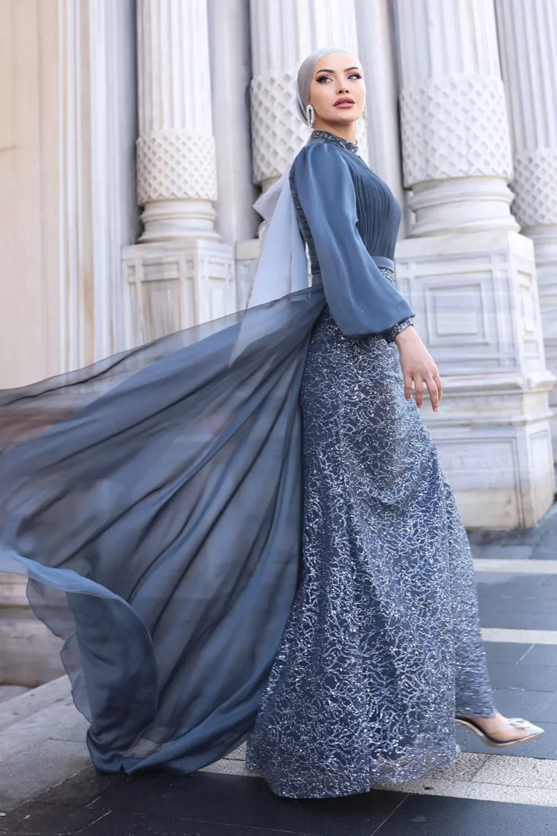 Lavelle Modest Evening Gown - Tulle-trimmed Balloon Sleeves 2026