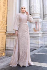 Lavelle Modest Evening Gown - Tulle-trimmed Balloon Sleeves 2026