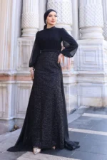 Lavelle Modest Evening Gown - Tulle-trimmed Balloon Sleeves 2026