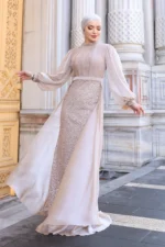 Lavelle Modest Evening Gown - Tulle-trimmed Balloon Sleeves 2026