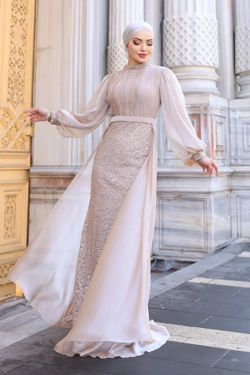 Lavelle Modest Evening Gown - Tulle-trimmed Balloon Sleeves 2026