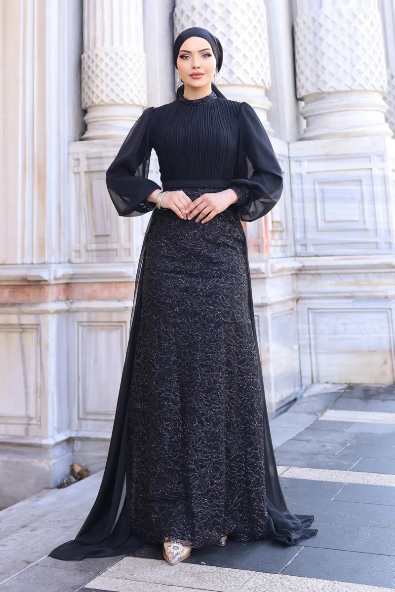 Lavelle Modest Evening Gown - Tulle-trimmed Balloon Sleeves 2026