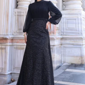 Lavelle Modest Evening Gown - Tulle-trimmed Balloon Sleeves 2026
