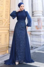 Lavelle Modest Evening Gown - Tulle-trimmed Balloon Sleeves 2026