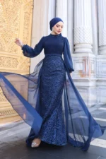 Lavelle Modest Evening Gown - Tulle-trimmed Balloon Sleeves 2026
