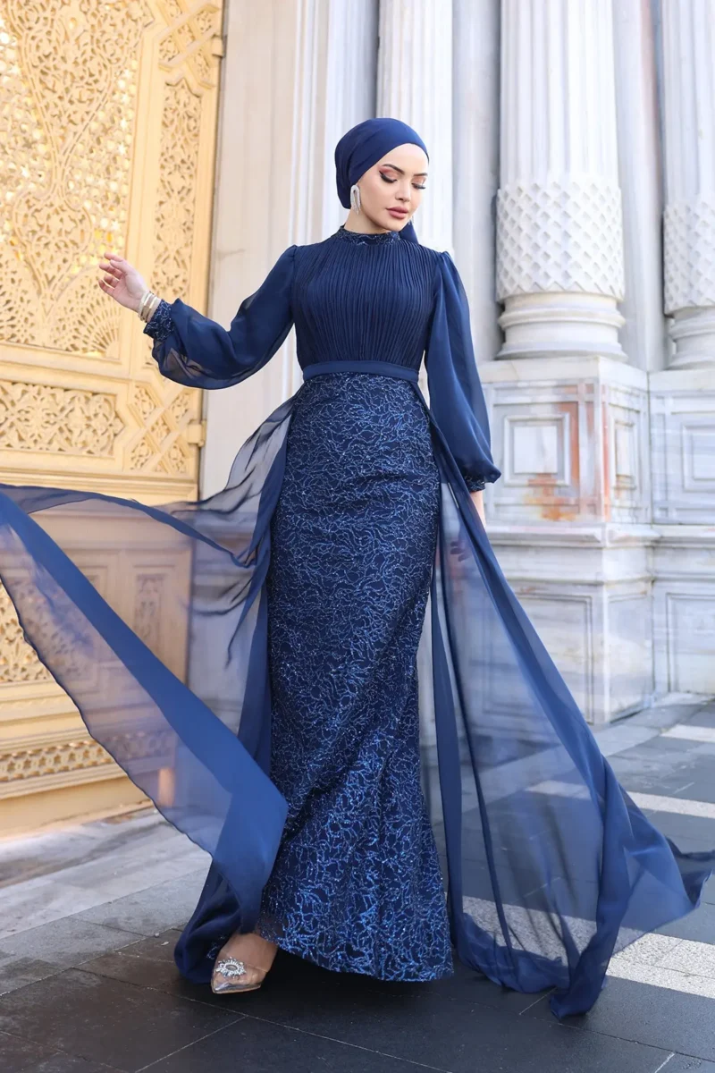 Lavelle Modest Evening Gown - Tulle-trimmed Balloon Sleeves 2026