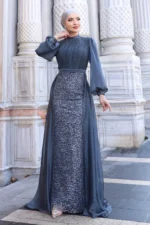 Lavelle Modest Evening Gown - Tulle-trimmed Balloon Sleeves 2026