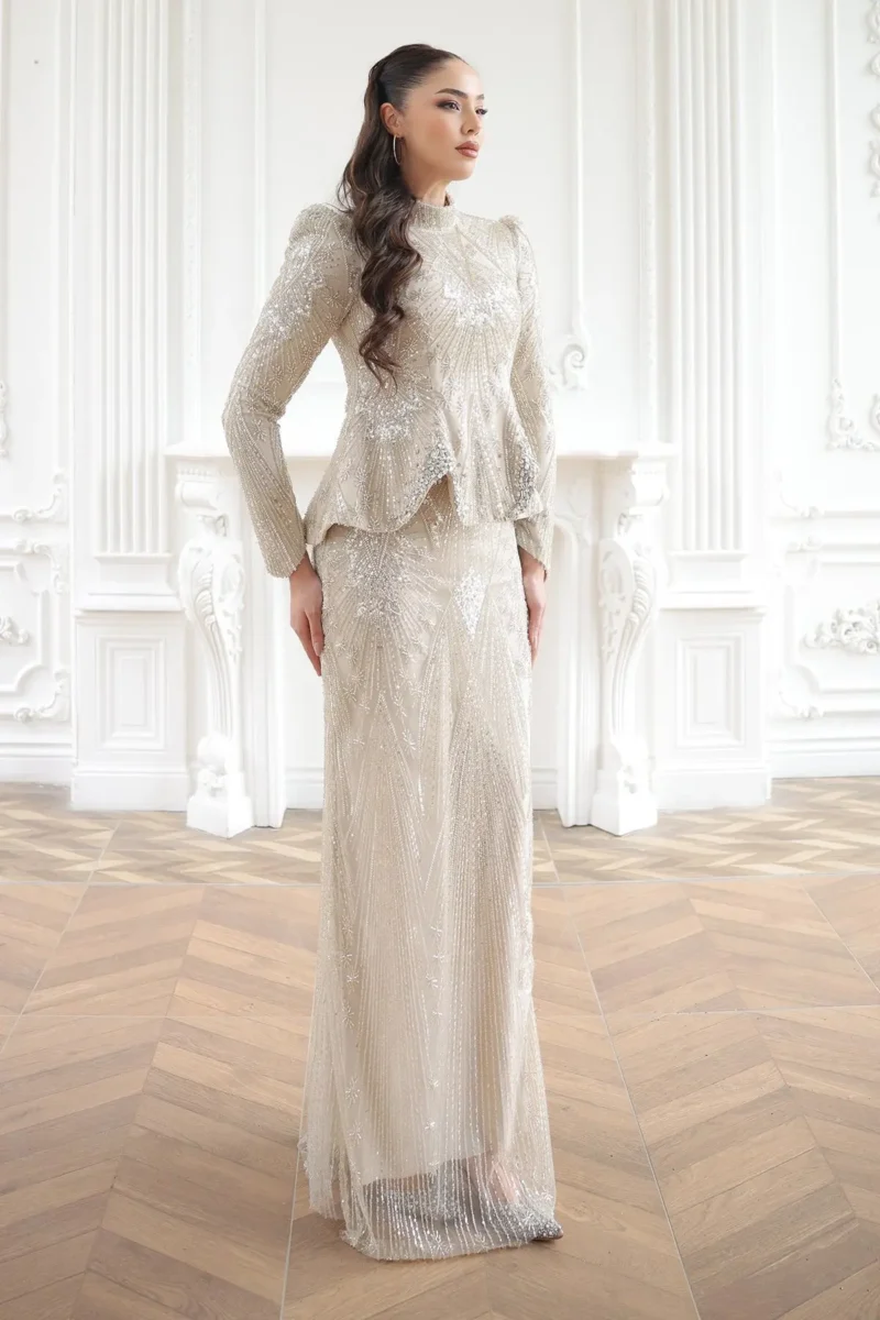 Pelvaine Modest Evening Gown - Lace Peplum Mermaid 2026