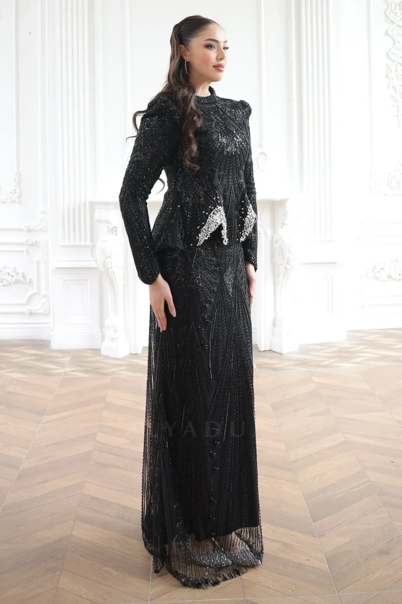 Pelvaine Modest Evening Gown - Lace Peplum Mermaid 2026