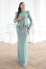 Pelvaine Modest Evening Gown - Lace Peplum Mermaid 2026
