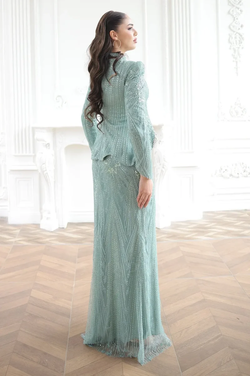 Pelvaine Modest Evening Gown - Lace Peplum Mermaid 2026