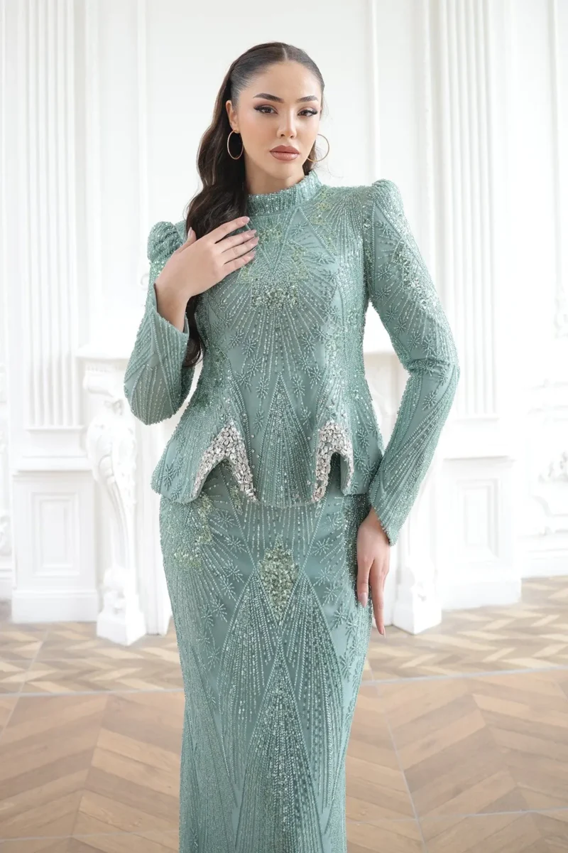 Pelvaine Modest Evening Gown - Lace Peplum Mermaid 2026