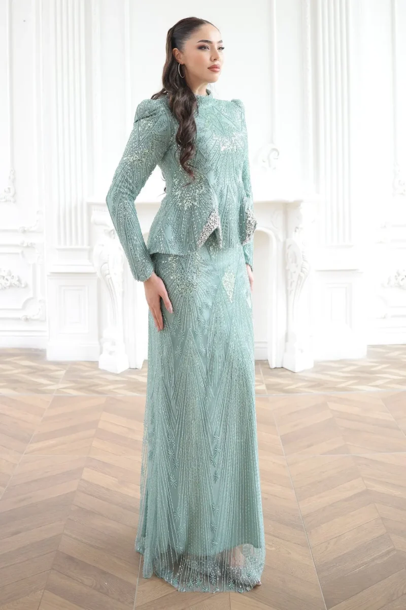 Pelvaine Modest Evening Gown - Lace Peplum Mermaid 2026