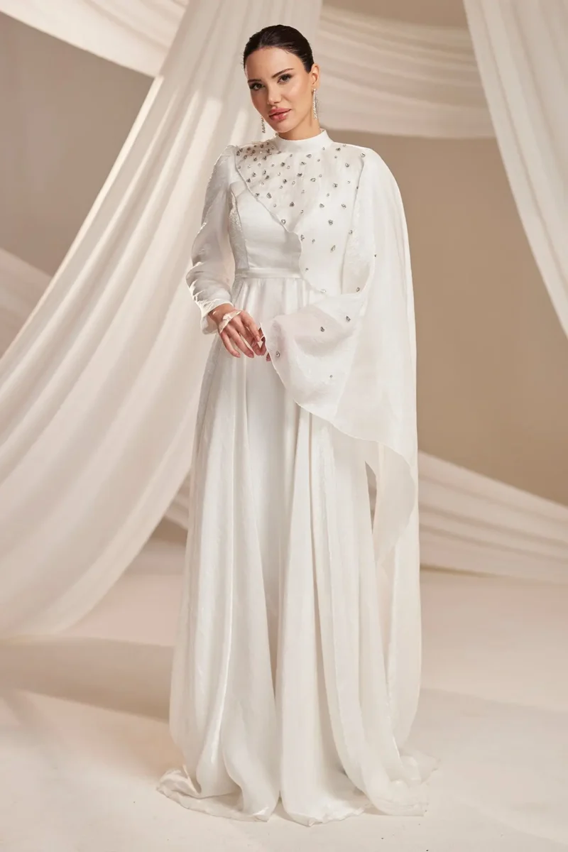 Quelvine Islamic Evening Gown - Asymmetric Layered Bodice 2026