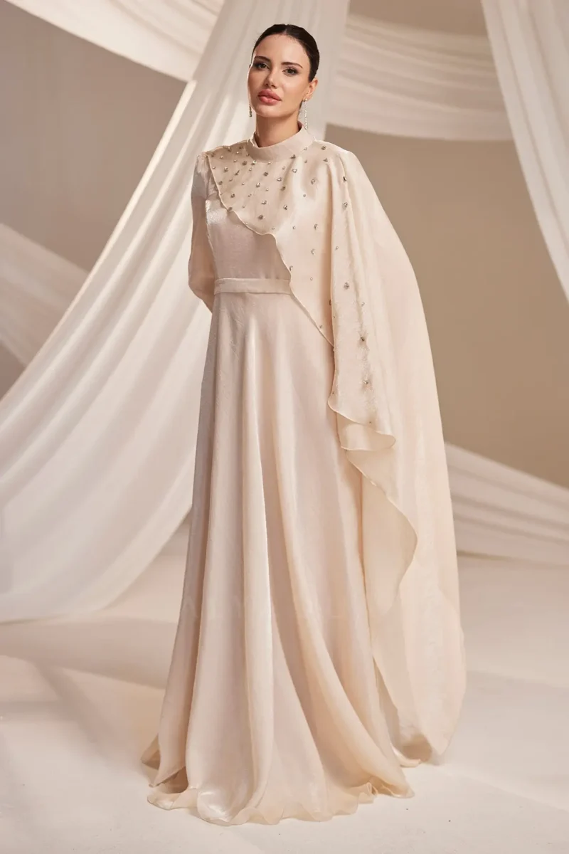 Quelvine Islamic Evening Gown - Asymmetric Layered Bodice 2026