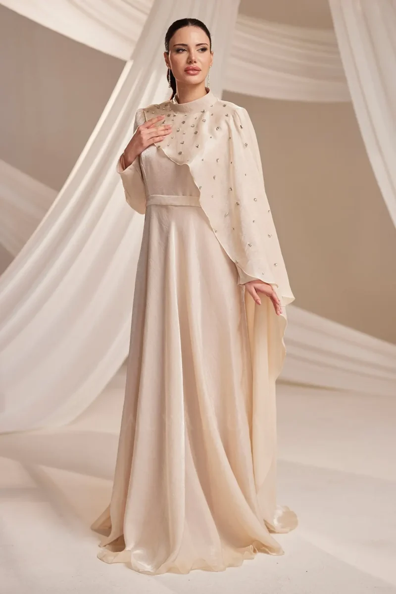 Quelvine Islamic Evening Gown - Asymmetric Layered Bodice 2026