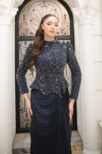 Selina Modest Evening Gown - Stone Embellished Draped 2026
