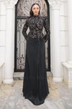 Selina Modest Evening Gown - Stone Embellished Draped 2026